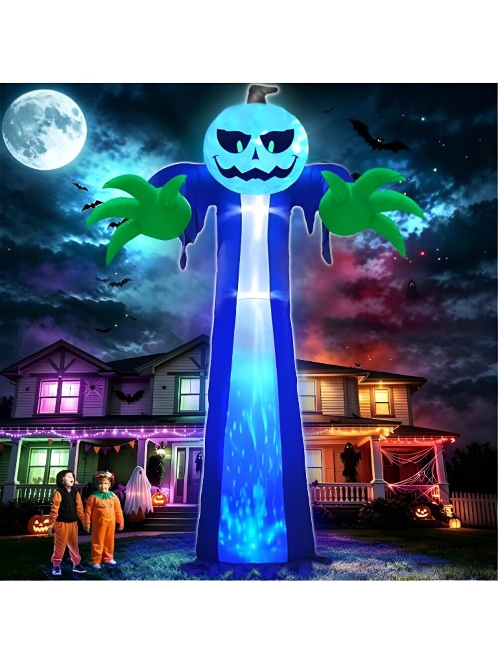 14 Ft Halloween Inflatable Pumpkin Ghost Decoration with Rotating LED Light